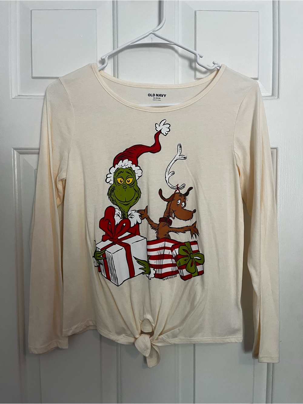 Old Navy Cream Grinch & Max Holiday Tie-Front Top